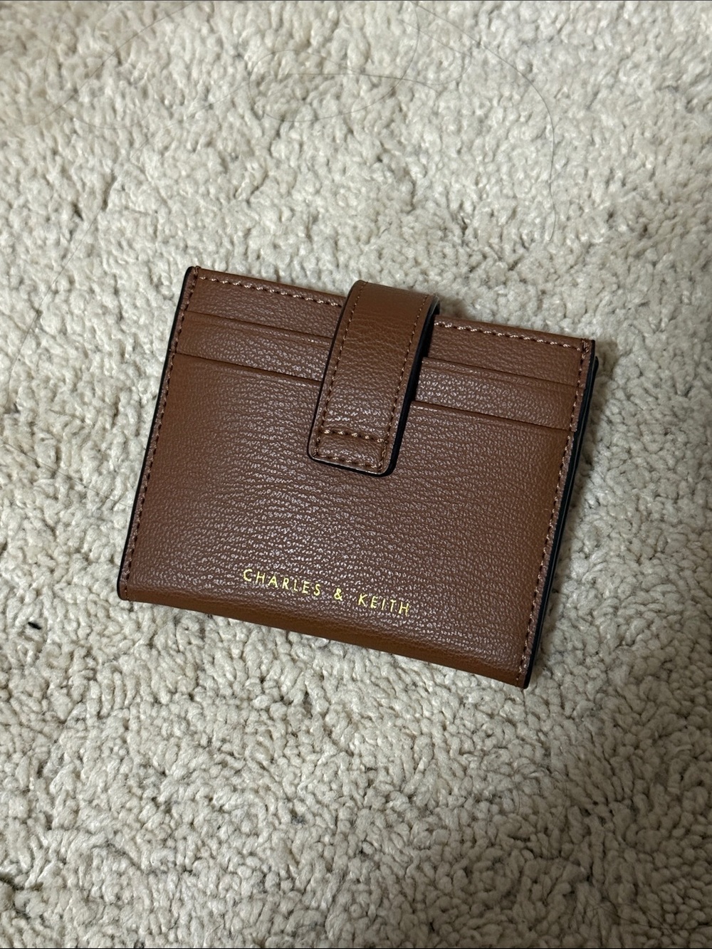 Charles & Keith Brown Pebbled Leather Card Wallet